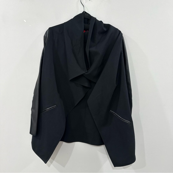 Spanx Jacket Faux Leather Convertible Drape Front in Black - Picture 6 of 11